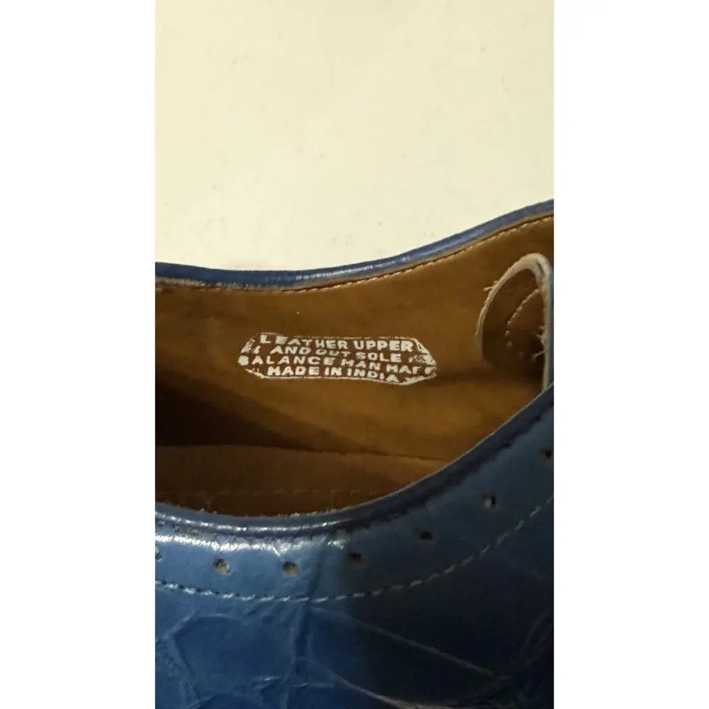 Stacy Adams Mens Size 10.5 M Blue Croc Embossed Leather Dress Shoes Lace Up